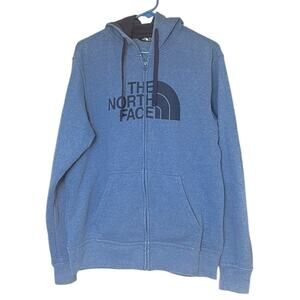 The North Face men’s Blue Zip-Up Hoodie front logo size medium